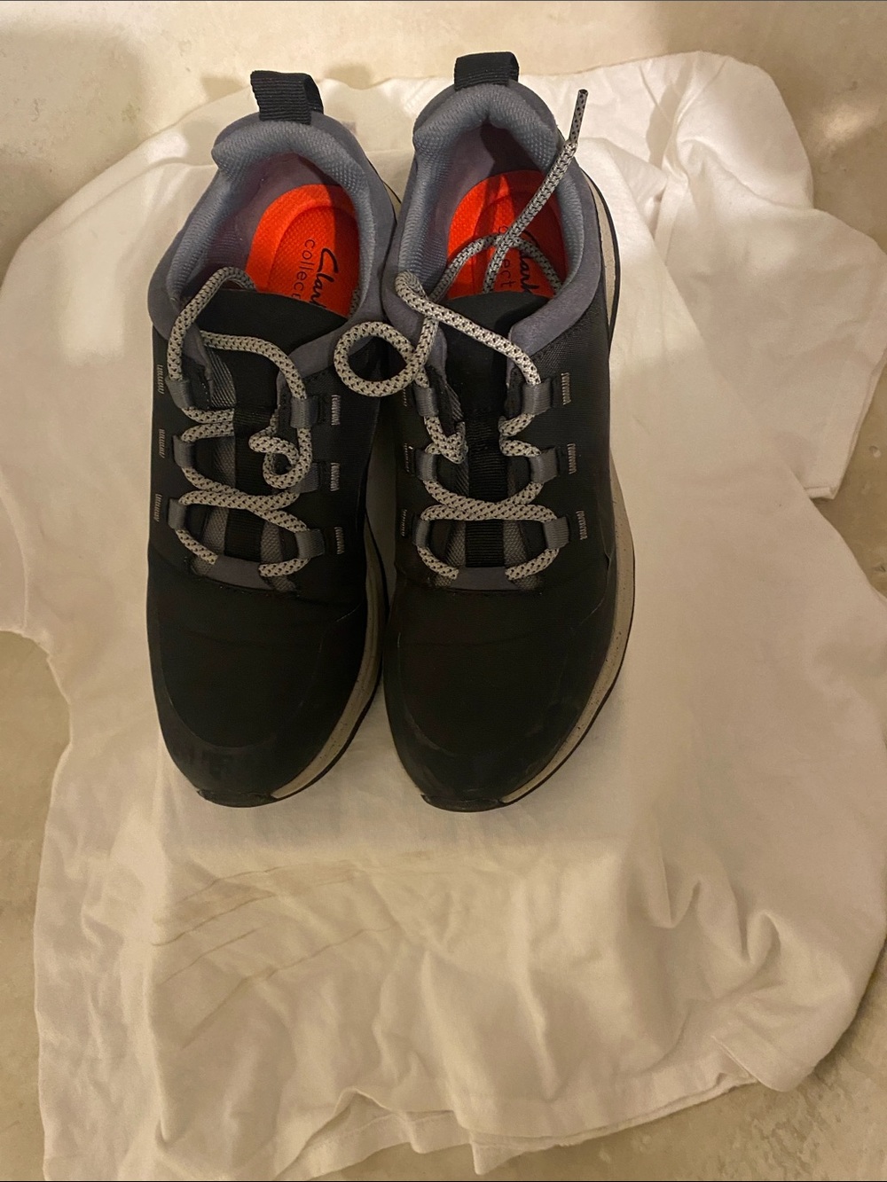 Clarks Women’s  Black and Gray Athletic Sneakers with Orange Insoles